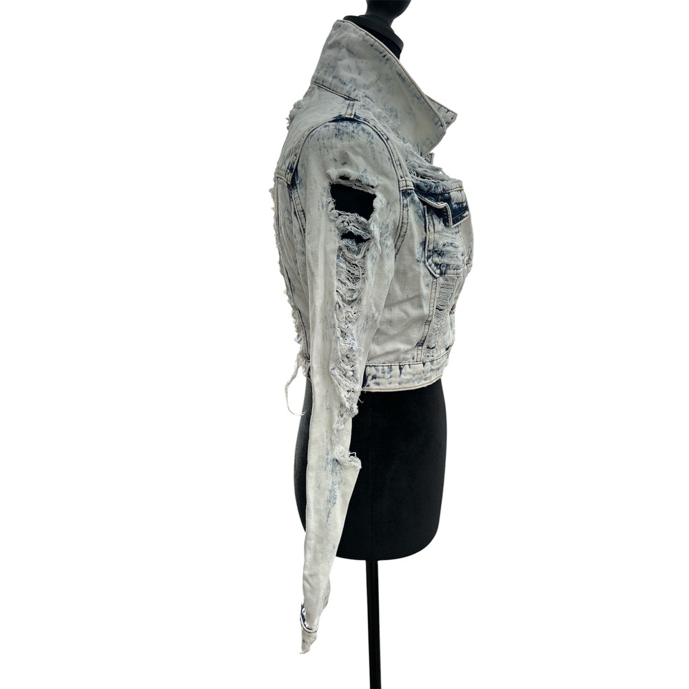 Chiqle Denim Architect Distressed Acid Wash Cropped Jean Jacket CY6498LA Small - Picture 3 of 10